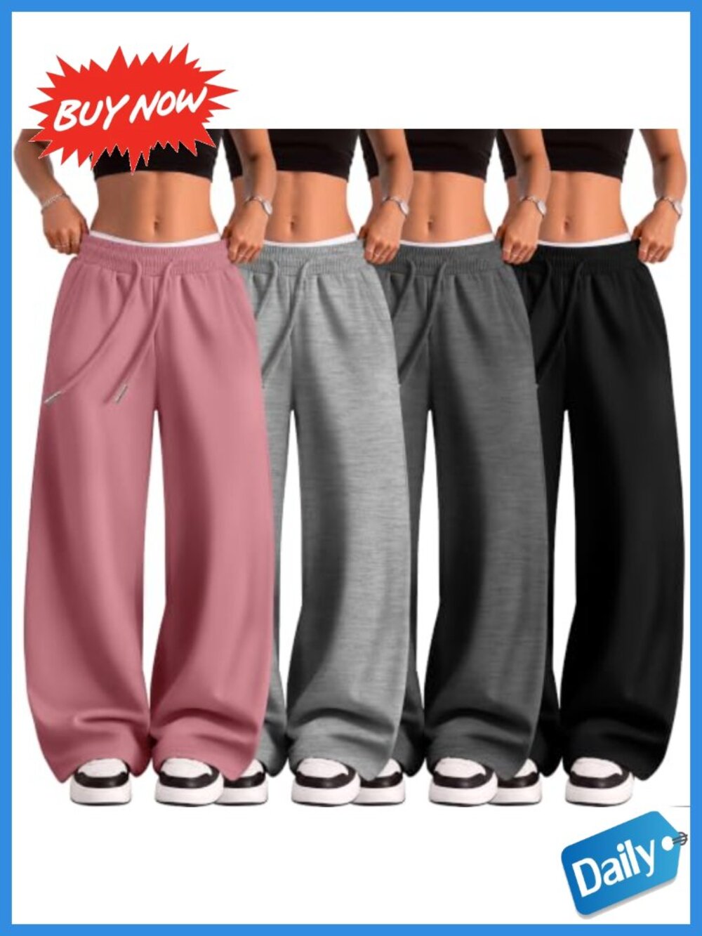 Wide Leg Baggy Sweatpants Drawstring 4 Pack High Stretch Lounge